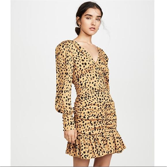 Nicholas Gathered Frill Silk Dress Ruffle Mini Cheetah Womens Size 10 - Picture 2 of 13